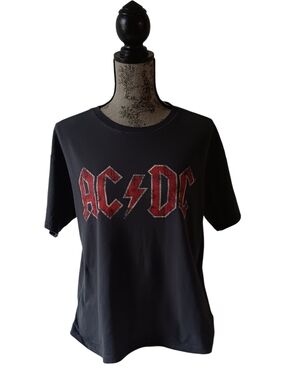 AC/DC women's gray short-sleeve cropped t-shirt size L